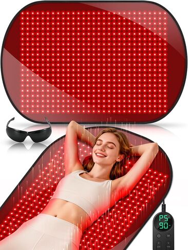 43'' x 26'' Red Light Therapy Mat for Body, 580 LEDs Near Infrared Light Therapy Pad Adjustable 10-90 min Timer, 660nm & 850nm Home Red Light Therapy for Back Belly Knee, 60W with Glasses in Saudi Arabia