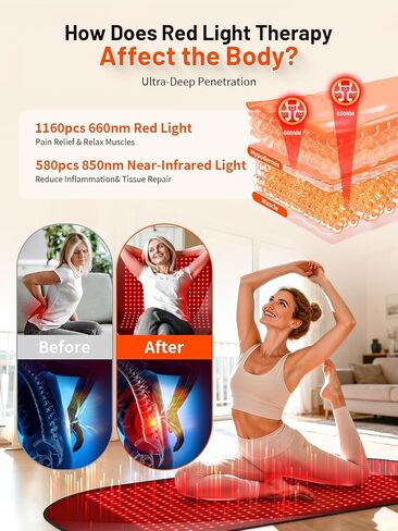 43'' x 26'' Red Light Therapy Mat for Body, 580 LEDs Near Infrared Light Therapy Pad Adjustable 10-90 min Timer, 660nm & 850nm Home Red Light Therapy for Back Belly Knee, 60W with Glasses in Saudi Arabia