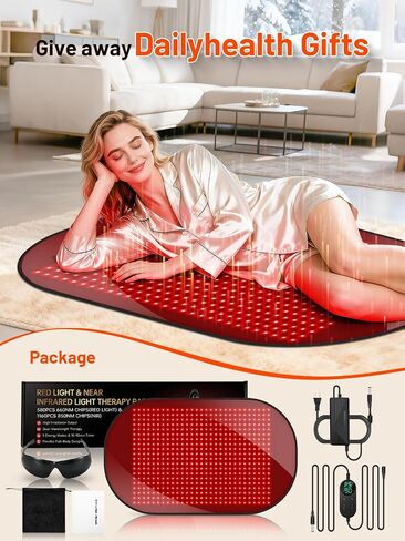 43'' x 26'' Red Light Therapy Mat for Body, 580 LEDs Near Infrared Light Therapy Pad Adjustable 10-90 min Timer, 660nm & 850nm Home Red Light Therapy for Back Belly Knee, 60W with Glasses in Saudi Arabia