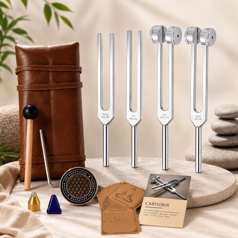 Tuning Forks for Sound Healing Set – 128Hz, 136.1Hz, 256Hz & 384Hz Weighted & Unweighted Aluminum Alloy Tuning Forks with Activator & Travel Pouch for Meditation, Yoga & Chakra Healing in Saudi Arabia