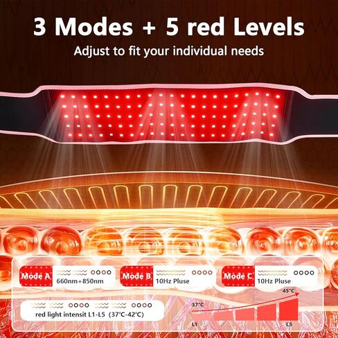 Red Light Therapy Belt with 105 Advanced 3-in-1 LEDs - Portable 660nm & 850nm for Back/Abdomen, Waist Wrap with Rhythm Mode y Timer& Body - Red Light Therapy Waist Adjustable Heat in Saudi Arabia