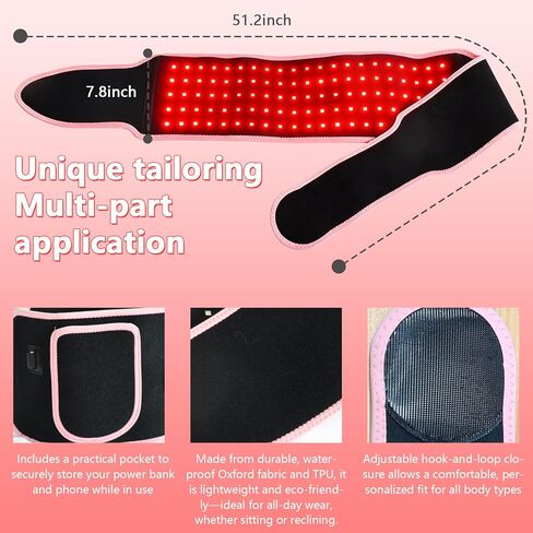 Red Light Therapy Belt with 105 Advanced 3-in-1 LEDs - Portable 660nm & 850nm for Back/Abdomen, Waist Wrap with Rhythm Mode y Timer& Body - Red Light Therapy Waist Adjustable Heat in Saudi Arabia