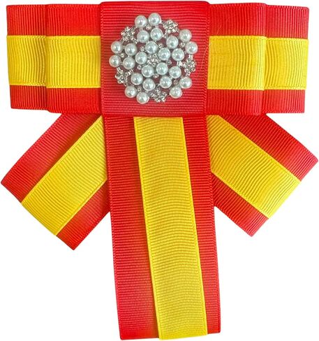 Ribbon Bow Tie Pearl Brooch Bow Pin, Red and Gold Grosgrain Ribbon with Crystal Accent, Decorative Fashion Accessory, Sorority Paraphernalia Brooch Pin for Women Greek, Phi Delta Kappa Inspired Paraphernalia Brooch Pin for Women, Inspired for Conferences, in Kuwait