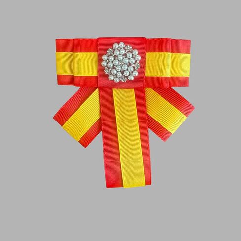 Ribbon Bow Tie Pearl Brooch Bow Pin, Red and Gold Grosgrain Ribbon with Crystal Accent, Decorative Fashion Accessory, Sorority Paraphernalia Brooch Pin for Women Greek, Phi Delta Kappa Inspired Paraphernalia Brooch Pin for Women, Inspired for Conferences, in Kuwait