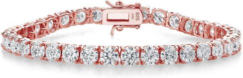 Gem Stone King 18K Rose Gold Plated Silver White Moissanite Tennis Bracelet For Women | 18.00 Cttw Round 5MM | 7.25 Inch | Fine Jewelry Mom Women Wife in Saudi Arabia