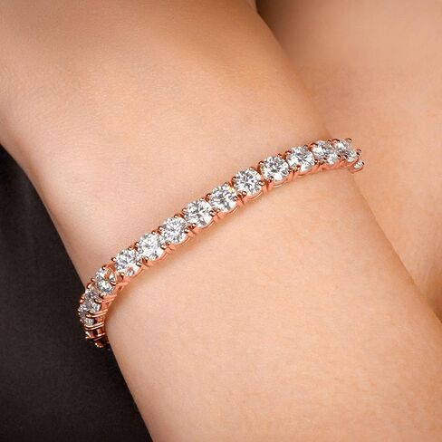 Gem Stone King 18K Rose Gold Plated Silver White Moissanite Tennis Bracelet For Women | 18.00 Cttw Round 5MM | 7.25 Inch | Fine Jewelry Mom Women Wife in Saudi Arabia