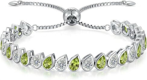Birthstone Tennis Bracelet for Women 925 Sterling Silver Pear Shaped Gemstone Inlaid White Gold Plated Adjustable Chain Gifts for Mom Wife in Saudi Arabia