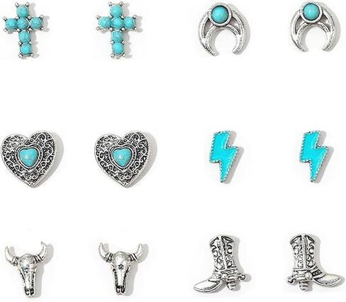 6 أزواج من أقراط Sutd الغربية للنساء من Boho Cowgirl Cowboy Turquoise مجموعة أقراط عتيقة من Rodeo Country Concert Concert Earring الفيروز مجوهرات ملابس غربية وإكسسوارات in Kuwait