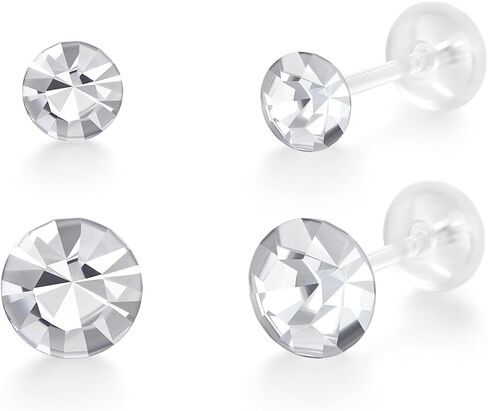 Plastic Post Earrings with 4MM & 6MM Cubic Zirconia Stud for Sensitive Skin, 2-Pair Mini & Big Lightweight Hypoallergenic Nickel-Free Studs for Metal Allergies in Saudi Arabia