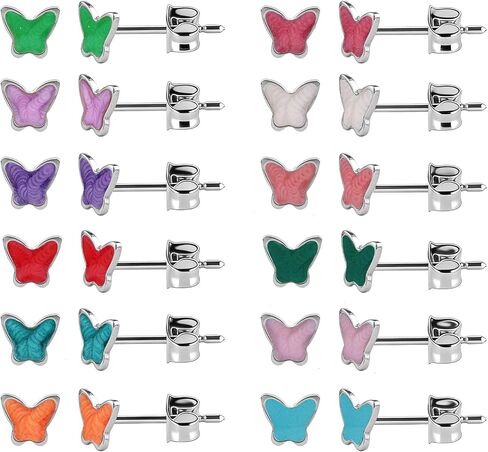 12 Pairs Enamel Heart Flower Butterfly Stud Earrings Surgical Stainless Steel Stud Earrings for Women in Saudi Arabia
