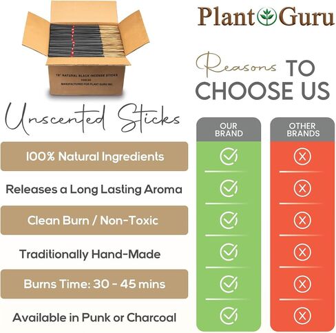 60 Unscented Charcoal Black Incense Sticks 19" Jumbo Extra Large Bulk Wholesale - 100% Natural Charcoal, Joss and Bamboo Punk Blanks - Great for DIY Aromatherapy Incense Making. in Kuwait