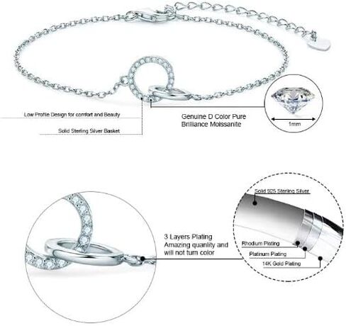 JIHANNA Moissanite Diamond Open Circle Double Infinity Interlocking Eternity Friendship Love Lucky Bracelet, Sterling Silver 925, D Color VVS1 in Saudi Arabia