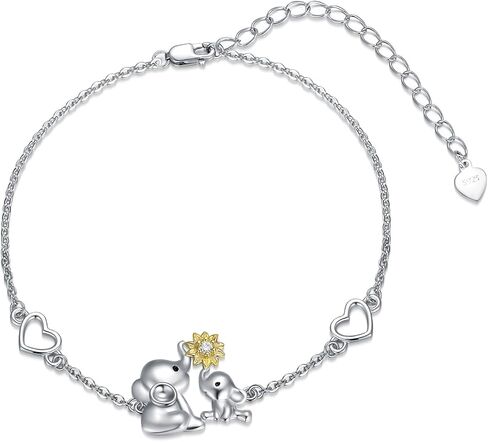 LONAGO Elephant Bracelet 925 Sterling Silver Mother Elephant Bracelet with Sunflower Gift for Mother Women in Kuwait