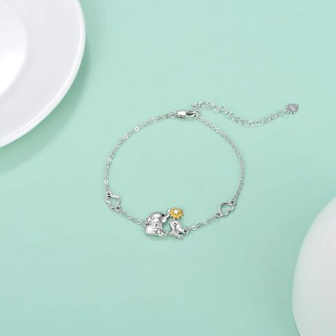 LONAGO Elephant Bracelet 925 Sterling Silver Mother Elephant Bracelet with Sunflower Gift for Mother Women in Kuwait