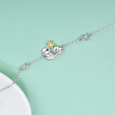 LONAGO Elephant Bracelet 925 Sterling Silver Mother Elephant Bracelet with Sunflower Gift for Mother Women in Kuwait