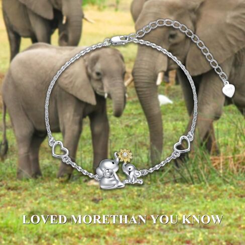 LONAGO Elephant Bracelet 925 Sterling Silver Mother Elephant Bracelet with Sunflower Gift for Mother Women in Kuwait