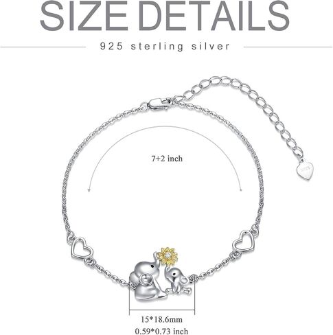 LONAGO Elephant Bracelet 925 Sterling Silver Mother Elephant Bracelet with Sunflower Gift for Mother Women in Kuwait