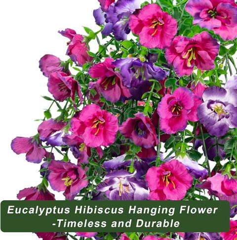 Artificial Hanging Flowers for Outdoors Decor, Fake Silk Hibiscus Long Trailing Vines UV Resistant Realistic Flowers Plants for Outside Front Door Porch Patio Balcony (Fuchsia + Purple, 2 pcs) in Saudi Arabia