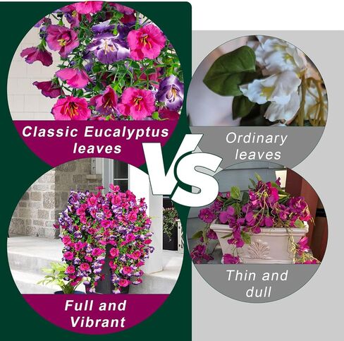 Artificial Hanging Flowers for Outdoors Decor, Fake Silk Hibiscus Long Trailing Vines UV Resistant Realistic Flowers Plants for Outside Front Door Porch Patio Balcony (Fuchsia + Purple, 2 pcs) in Saudi Arabia