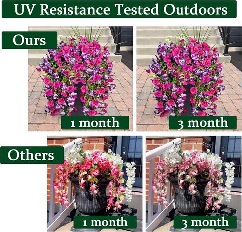 Artificial Hanging Flowers for Outdoors Decor, Fake Silk Hibiscus Long Trailing Vines UV Resistant Realistic Flowers Plants for Outside Front Door Porch Patio Balcony (Fuchsia + Purple, 2 pcs) in Saudi Arabia