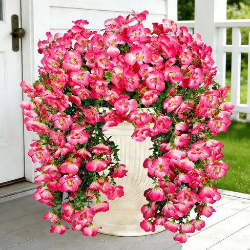 Artificial Hanging Flowers for Outdoors Decor, Fake Silk Hibiscus Long Trailing Vines UV Resistant Realistic Flowers Plants for Outside Front Door Porch Patio Balcony (Fuchsia + Purple, 2 pcs) in Saudi Arabia