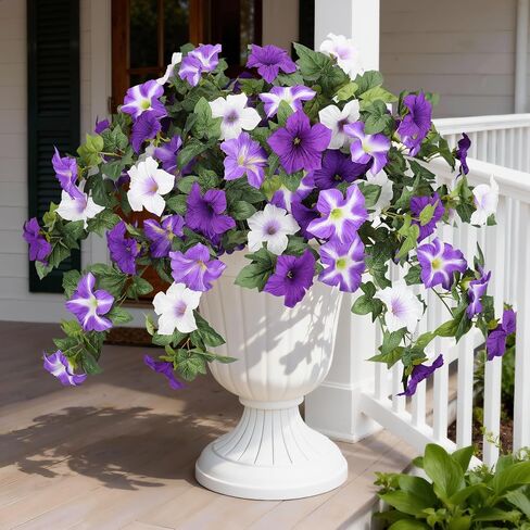 Artificial Flowers for Outdoors, 2 Pcs Realistic Fake Flowers UV Resistant Silk Morning Glory Petunias Faux Plants for Outdoor Planters Window Box Balcony Yard Porch Outside Garden Home Decoration in Kuwait