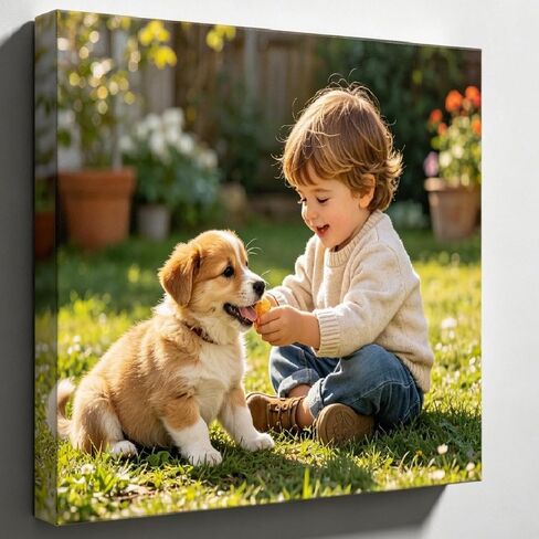 Custom Canvas Prints with Your Photos, (8" L x 8" W) Wrapped Frame Personalized Pictures Wall Art Print, Customized Photo Gifts, for Family, Baby, Pets, Home Decor in Kuwait