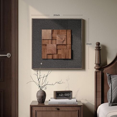 Framed 3D Textured Wood Wall Art, Modern Minimalist Black Painting Artwork for Walls, Vintage Geometric Natural Wooden Wall Art Decor for Living Room, Hallway, Dining Room, Bedroom, Office, 24x24 in Saudi Arabia