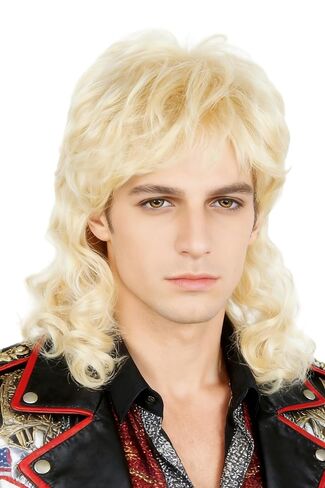 Men's Wig 80s Wig Black Mullet Wig Halloween Heavy Metal Rock Wig Costume Accessory Wig in Kuwait