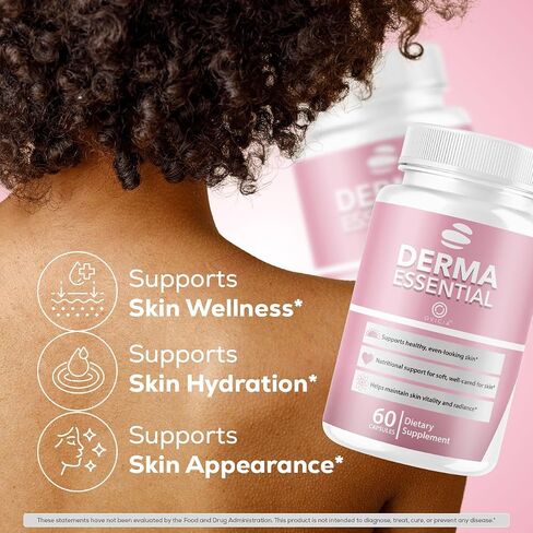 Derma Essential - Derma Essential Capsules Advanced Formula Support Premium Natural Ingredients, DermaEssential Pills Maximum Strength Health and Wellness Reviews, 60 Capsules for 1 Month in Saudi Arabia