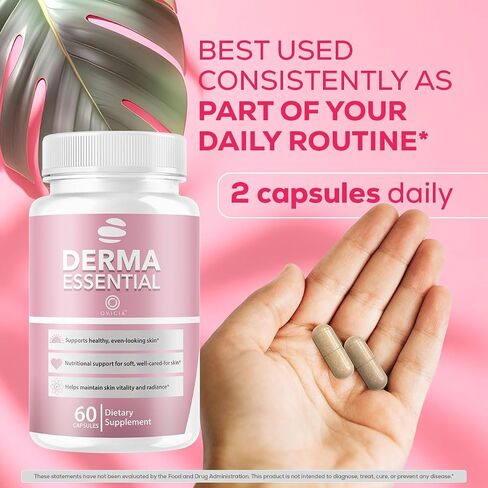 Derma Essential - Derma Essential Capsules Advanced Formula Support Premium Natural Ingredients, DermaEssential Pills Maximum Strength Health and Wellness Reviews, 60 Capsules for 1 Month in Saudi Arabia