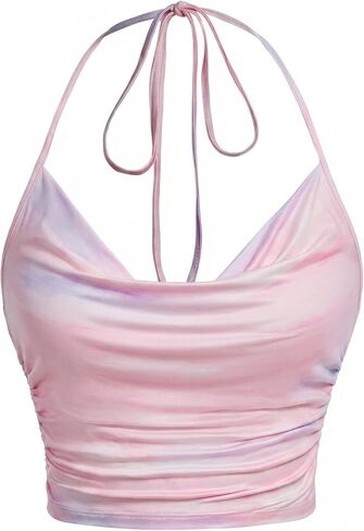 Halter Top for Women Cowl Neck Backless Crop Cami Sexy Going Out Clubwear in Saudi Arabia