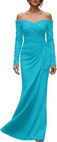 Off Shoulder Long Sleeves Mother of The Bride Dresses for Wedding Sequin Lace Applique Mermaid Formal Dress in Saudi Arabia