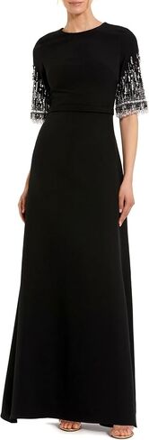 Mac Duggal Crepe A Line Gown with Beaded 3/4 Sleeves in Saudi Arabia