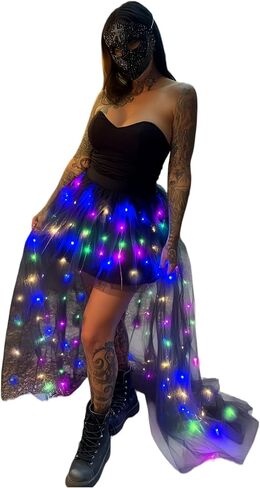 Women Tulle Tutu Skirts Adult A Line Rave Outfit Skirt LED Light Up Costumes Halloween in Saudi Arabia