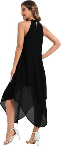 Women's Halter Wedding Guest Dress 2026 Flowy Chiffon Sleeveless Maxi with Asymmetrical Hem for Summer Formal Events in Saudi Arabia