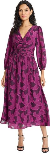 Maggy London Women's V Neck Wrap Midi Dress with 3/4 Sleeves - Elegant Wedding Guest Dresses in Kuwait