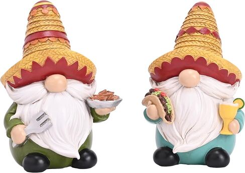 Valery Madelyn Cinco de Mayo Gnomes Decoration, 2Pcs Mexican Fiesta Gnome Figurine Set with Sombrero, Taco & Churros, Resin Tabletop Decor for Tiered Tray, Cinco de Mayo Party Decor & Gift, 6inch in Kuwait