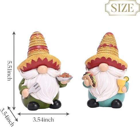 Valery Madelyn Cinco de Mayo Gnomes Decoration, 2Pcs Mexican Fiesta Gnome Figurine Set with Sombrero, Taco & Churros, Resin Tabletop Decor for Tiered Tray, Cinco de Mayo Party Decor & Gift, 6inch in Kuwait