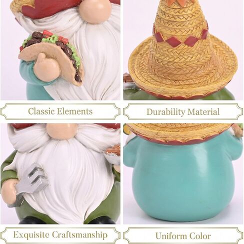 Valery Madelyn Cinco de Mayo Gnomes Decoration, 2Pcs Mexican Fiesta Gnome Figurine Set with Sombrero, Taco & Churros, Resin Tabletop Decor for Tiered Tray, Cinco de Mayo Party Decor & Gift, 6inch in Kuwait