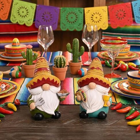 Valery Madelyn Cinco de Mayo Gnomes Decoration, 2Pcs Mexican Fiesta Gnome Figurine Set with Sombrero, Taco & Churros, Resin Tabletop Decor for Tiered Tray, Cinco de Mayo Party Decor & Gift, 6inch in Kuwait