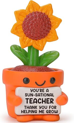 Mini Funny Sunflower Teacher Appreciation Gifts for Women Men, End of Year Thank You Teacher Gifts Ideas, Personalized Cool Small Cute Stuff Things, Resin Sunflower Figurines Home Office Desk Decor in Saudi Arabia