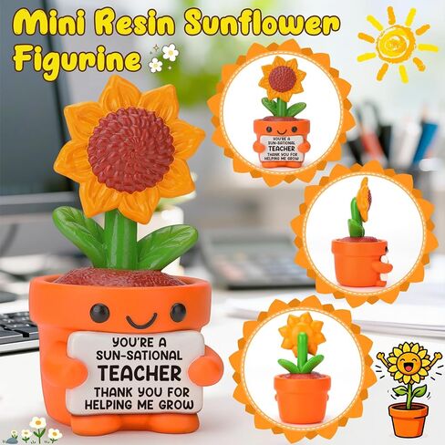 Mini Funny Sunflower Teacher Appreciation Gifts for Women Men, End of Year Thank You Teacher Gifts Ideas, Personalized Cool Small Cute Stuff Things, Resin Sunflower Figurines Home Office Desk Decor in Saudi Arabia