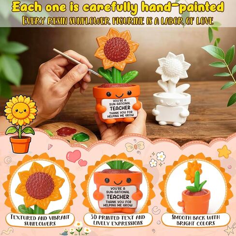 Mini Funny Sunflower Teacher Appreciation Gifts for Women Men, End of Year Thank You Teacher Gifts Ideas, Personalized Cool Small Cute Stuff Things, Resin Sunflower Figurines Home Office Desk Decor in Saudi Arabia