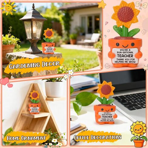 Mini Funny Sunflower Teacher Appreciation Gifts for Women Men, End of Year Thank You Teacher Gifts Ideas, Personalized Cool Small Cute Stuff Things, Resin Sunflower Figurines Home Office Desk Decor in Saudi Arabia