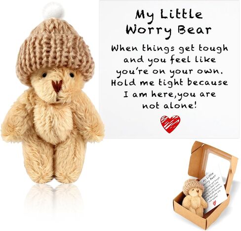 Mini Worry Bear with A Hat Handmade Positive Bear My Little Worry Bears in A Box Hug Pocket Bears Soft for Lovers Family Adults Emotional Support Relationship Gift with Encouragement Card in Saudi Arabia