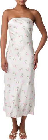 Lulus Cady Strapless Satin Midi Dress for Women Column Sleeveless Cocktail Summer Wedding Guest Evening Dress in Saudi Arabia