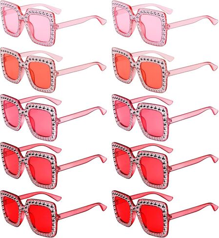 10 Pack Pink Crystal Sunglasses for Women, Oversized Square Rhinestone Glasses 70s Disco Party Glasses in Saudi Arabia
