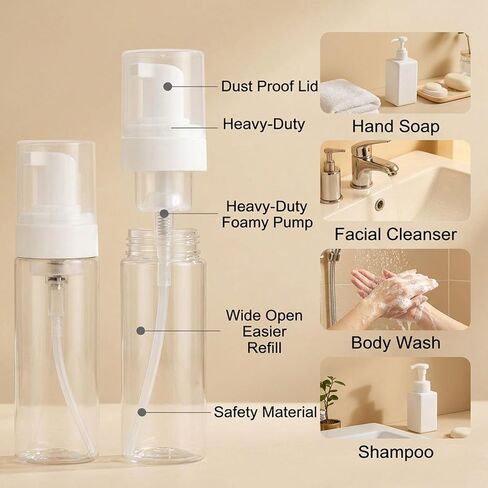 Foam Pump Bottle 7oz/ 200ml, 2Pcs Large Foaming Soap Dispenser for Travel Clear Refillable Foaming Spray Bottle for Bathroom, Hand Soap, Shampoo, Face Wash, Leak-Proof Foam Dispenser in Saudi Arabia