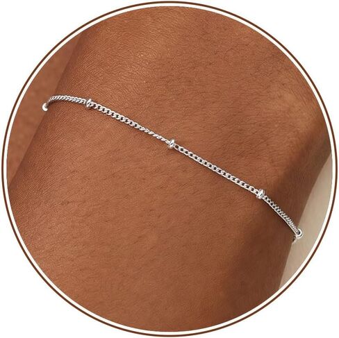 S925 Sterling Silver Bead Bracelets for Women - Sterling Silver Bead Chain Bracelet Handmade Jewelry Gold Bracelets for Women 6.5/7/7.5/8 Inch in Saudi Arabia